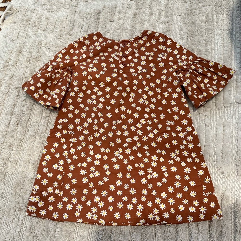 Hanna Andersson Girls Size 4 100 Brown Yellow Floral Print Dress Pockets retro - Picture 5 of 5